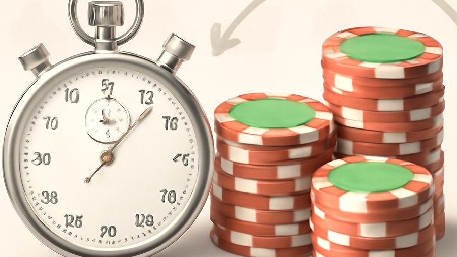 Stopwatch and baccarat chips showing how faster online play increases total wagers