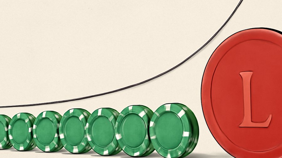 Many small green wins followed by one large red loss in a betting system chart