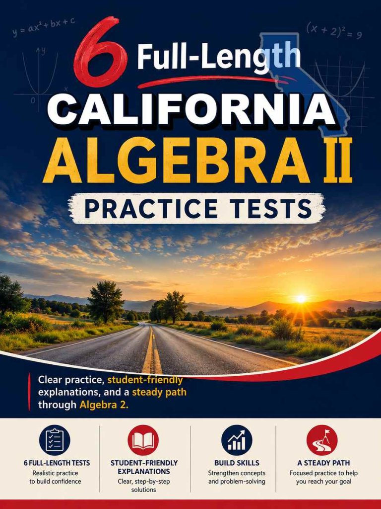6 Full Length California Algebra II Practice Tests cover
