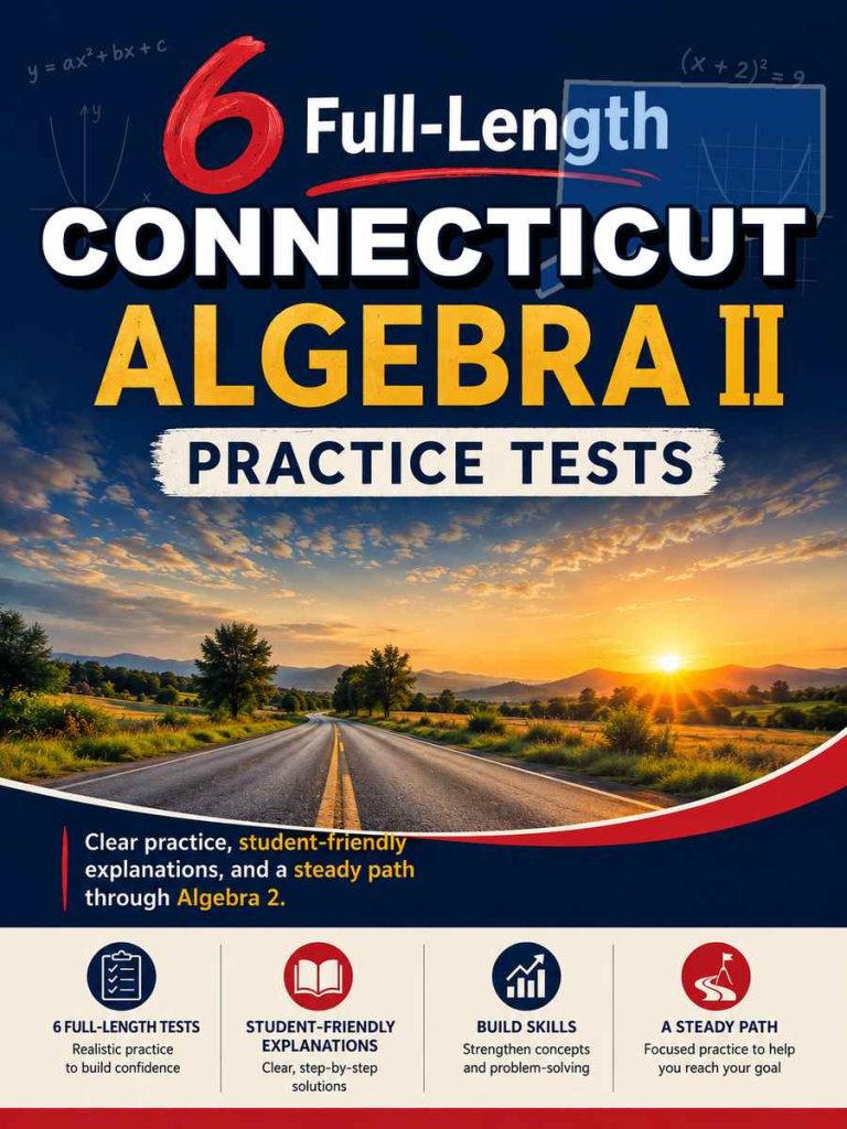 6 Full Length Connecticut Algebra II Practice Tests cover