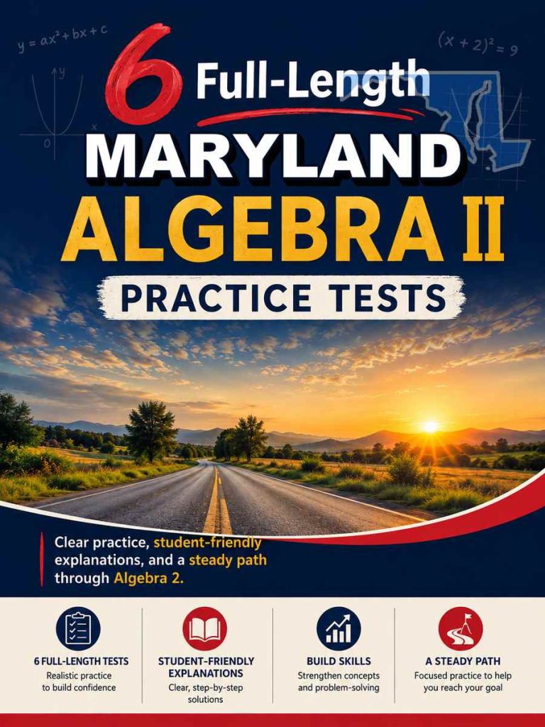 6 Full Length Maryland Algebra II Practice Tests cover