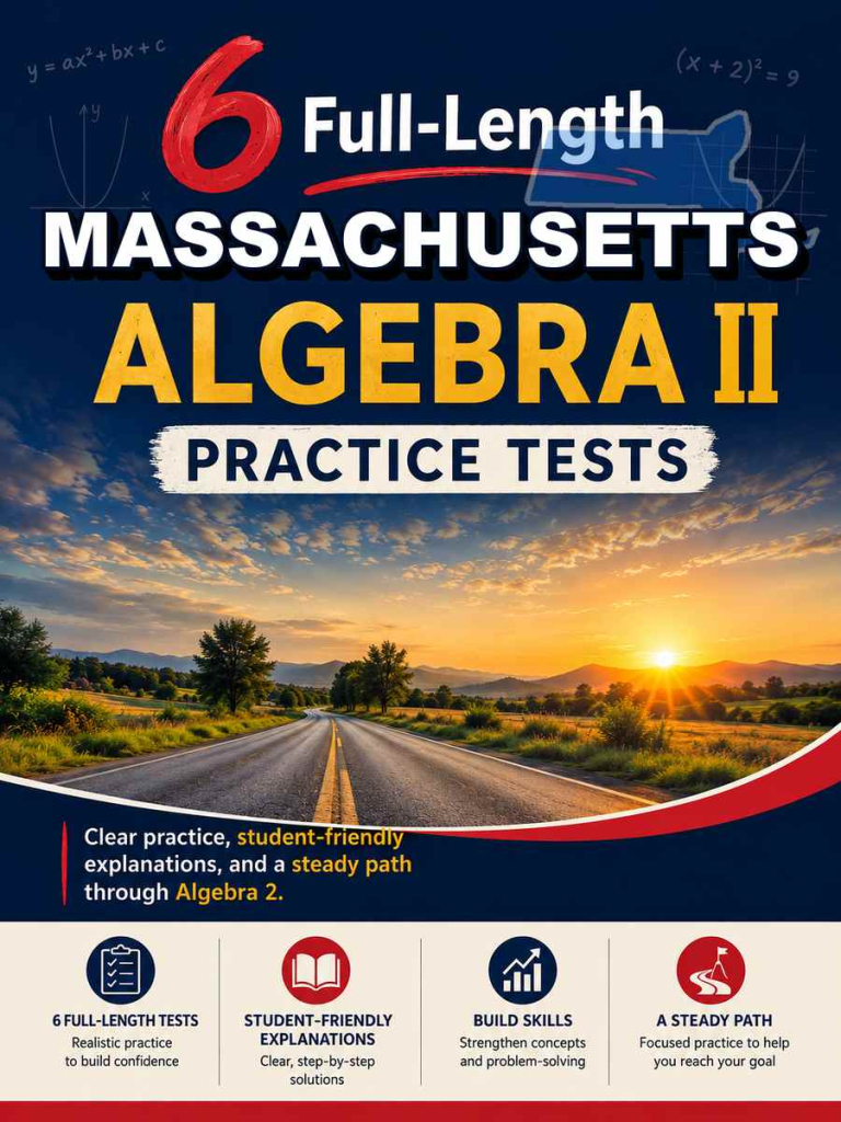 6 Full Length Massachusetts Algebra II Practice Tests cover