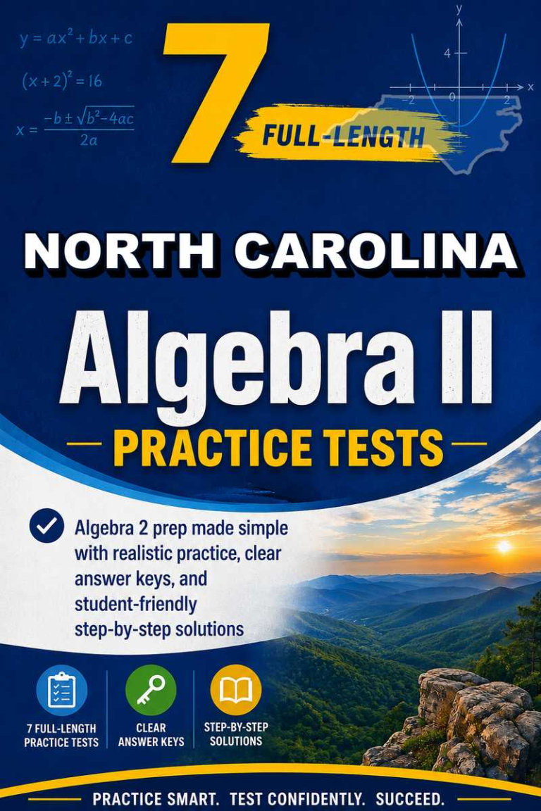 7 Full Length North Carolina Algebra II Practice Tests cover