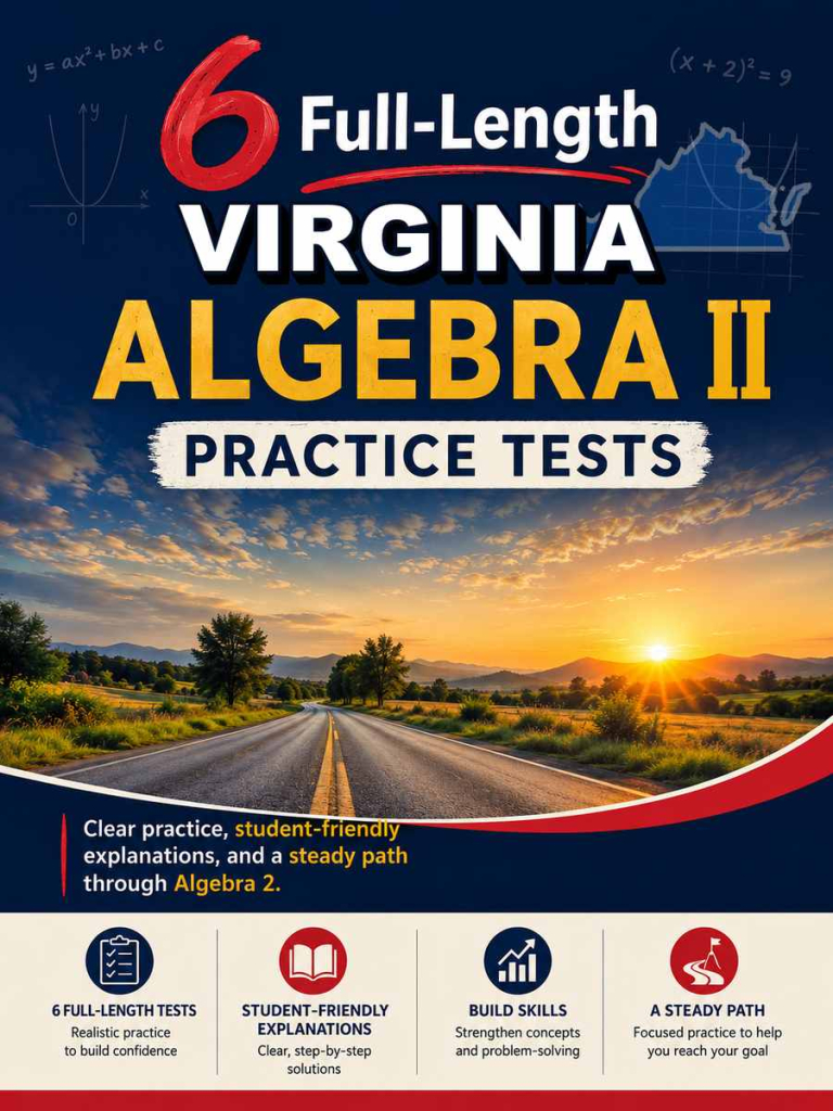 6 Full Length Virginia SOL Algebra II Practice Tests cover