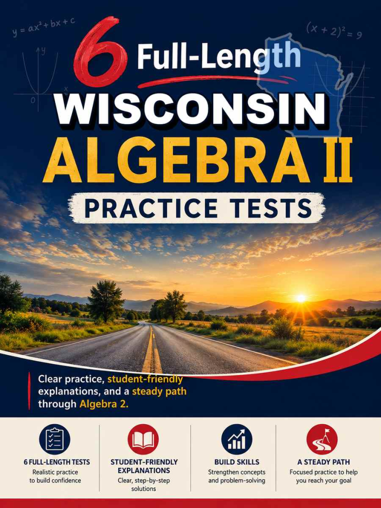 6 Full Length Wisconsin Algebra II Practice Tests cover