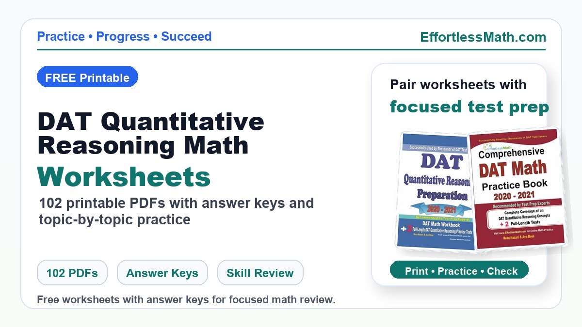 DAT Quantitative Reasoning Math worksheets cover image