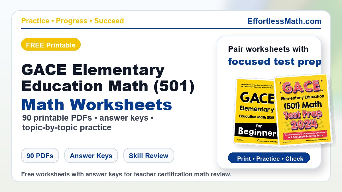 GACE Elementary Education Math (501) worksheets cover image