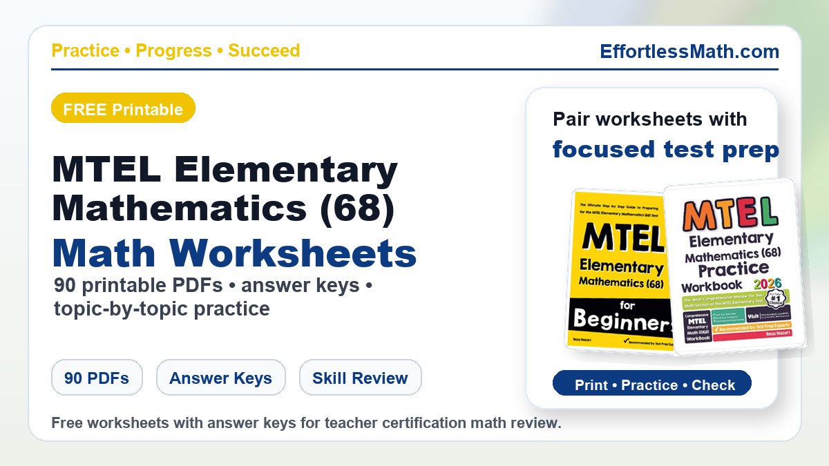 MTEL Elementary Mathematics (68) worksheets cover image