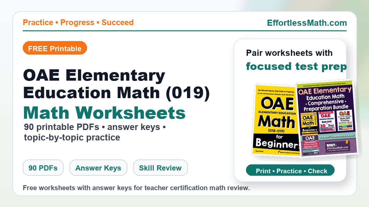 OAE Elementary Education Math (019) worksheets cover image