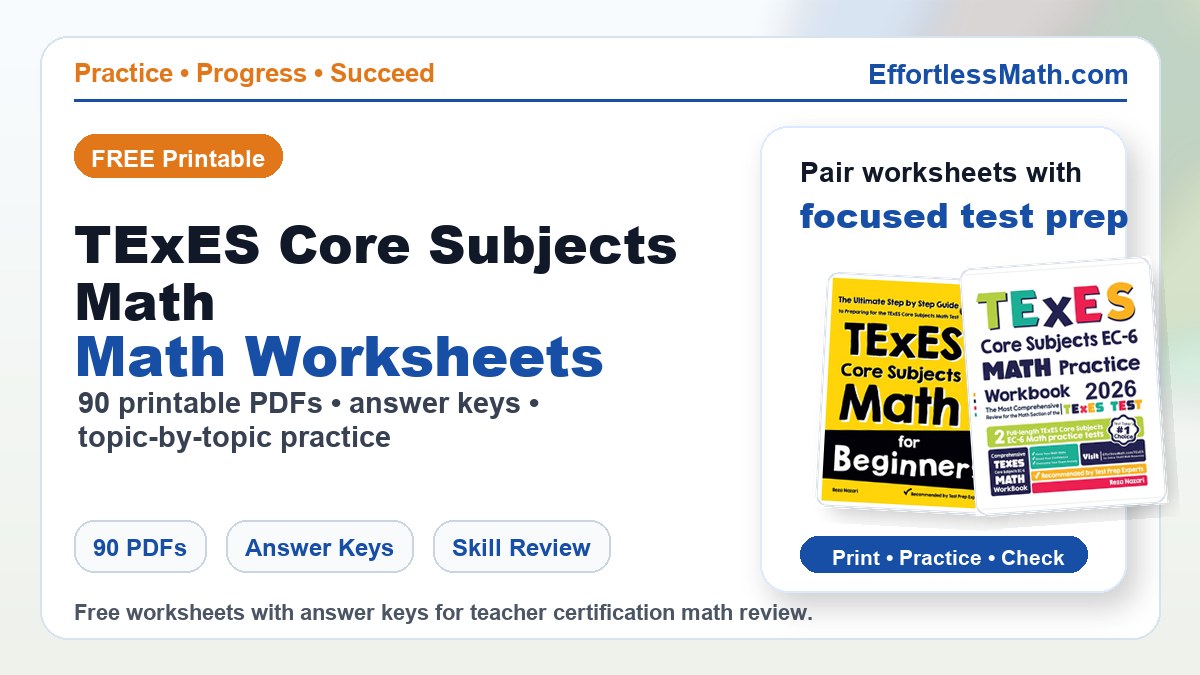 TExES Core Subjects Math worksheets cover image