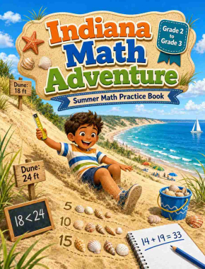 Indiana Grade 2 to 3 Summer Math Practice Book: 8 Weeks of Daily Practice Cover