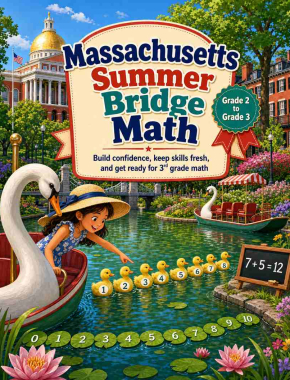 Massachusetts Summer Bridge Grade 2 to 3 Math: 8 Weeks of Daily Practice Cover
