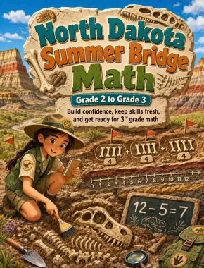 North Dakota Summer Bridge Grade 2 to 3 Math: 8 Weeks of Daily Practice Cover