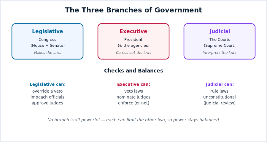 The three branches of government and how they check and balance each other