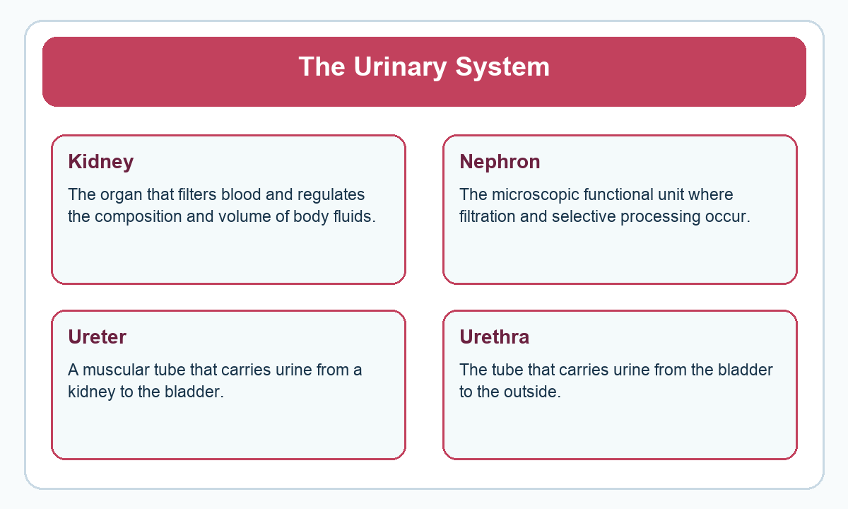 Four-part beginner diagram for the urinary system