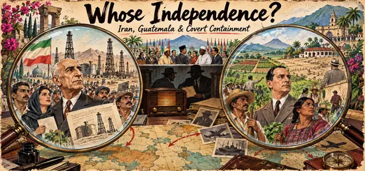 Hand-drawn lenses reveal Iran’s oil-sovereignty dispute and Guatemala’s land reform, with local citizens, covert radio propaganda, and nonaligned diplomacy.