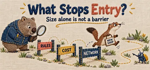 Embroidered comic wombat inspects rules, cost and network hurdles as a stoat opens a new shop.