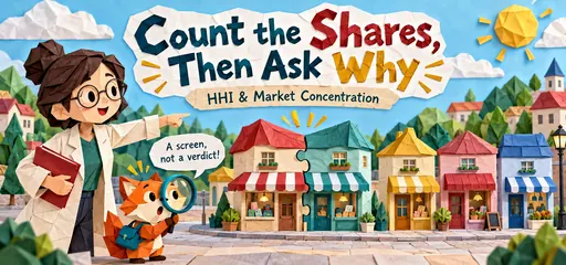 Origami town comic of a teacher and a fox examining two joining storefronts while other rival shops remain separate.