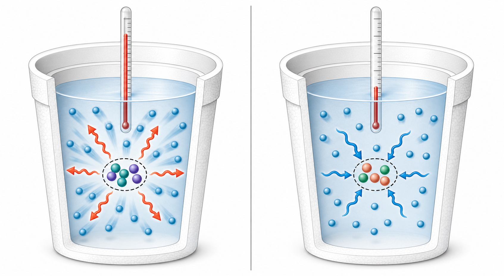 A calorimetry diagram distinguishes the chosen system from its surroundings.