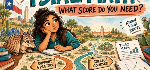 A Texas student studies a route-to-college map for TSIA2 math readiness.