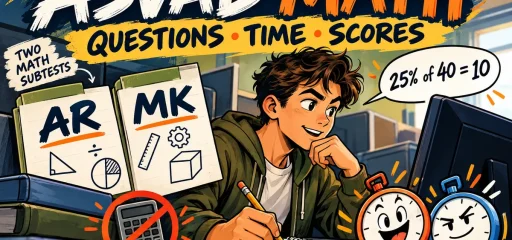 A student practices ASVAB math with AR and MK folders and two stopwatches.