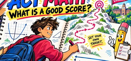 A student sketches a personal ACT Math target in a colorful notebook.