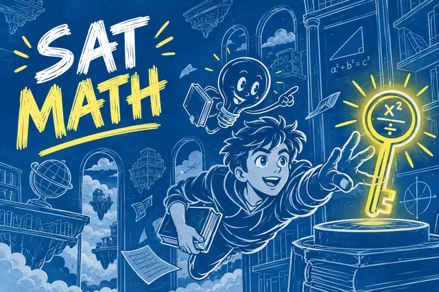 SAT MATH — original handwritten comic illustration.