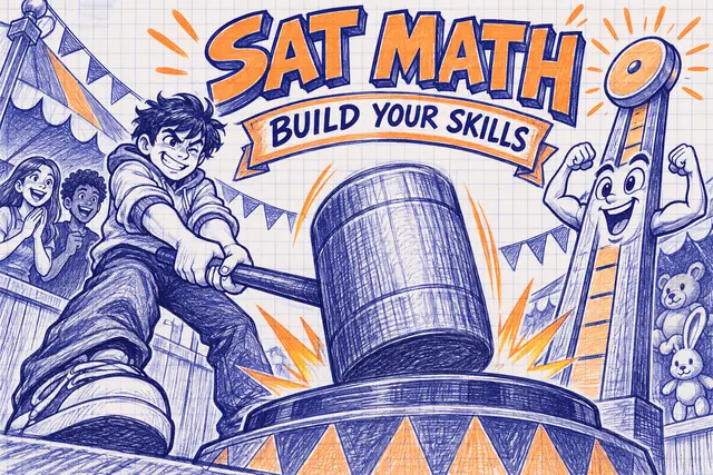 SAT MATH — original handwritten comic illustration.