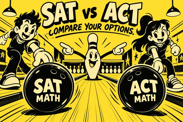 SAT vs ACT COMPARE YOUR OPTIONS — original handwritten comic illustration.