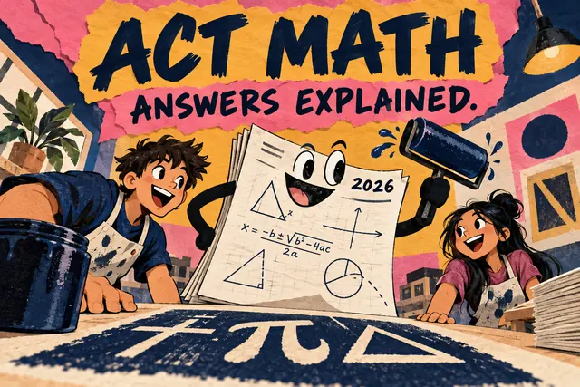 ACT MATH ANSWERS EXPLAINED — original handwritten comic illustration.