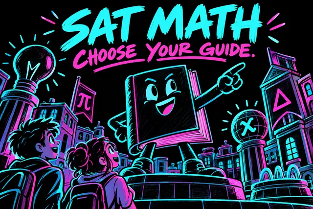 SAT MATH CHOOSE YOUR GUIDE — original handwritten comic illustration.