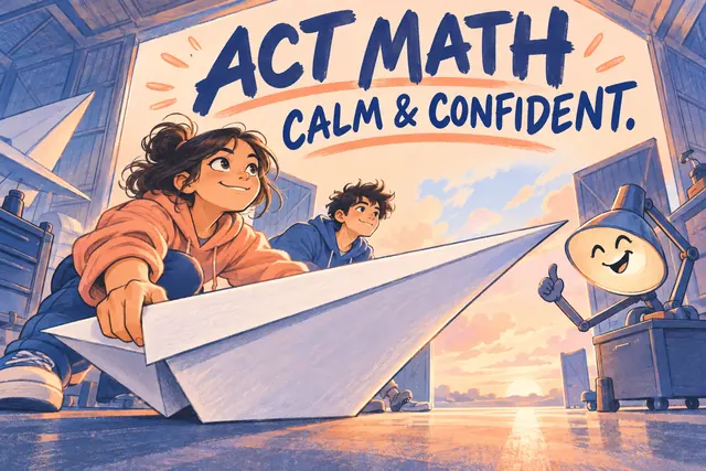 ACT MATH CALM & CONFIDENT — original handwritten comic illustration.