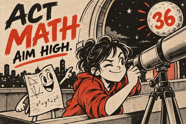 ACT MATH AIM HIGH — original handwritten comic illustration.
