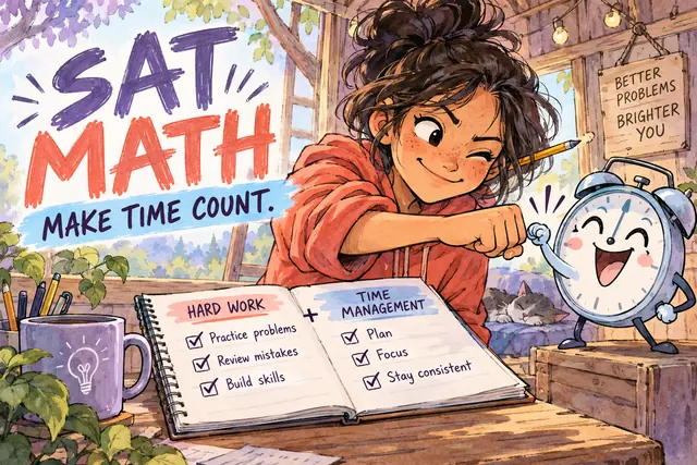 SAT MATH MAKE TIME COUNT — original handwritten comic illustration.