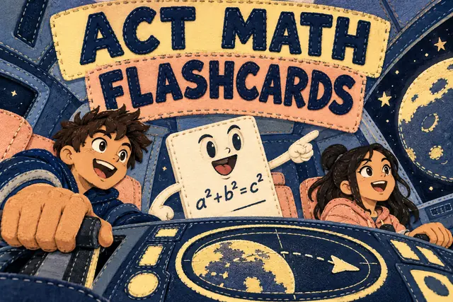 ACT MATH FLASHCARDS — original handwritten comic illustration.