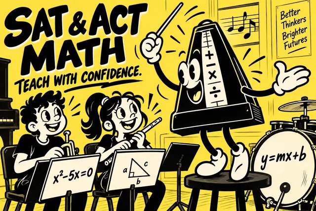 SAT & ACT MATH TEACH WITH CONFIDENCE — original handwritten comic illustration.