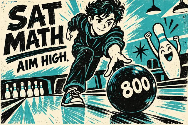 SAT MATH AIM HIGH — original handwritten comic illustration.