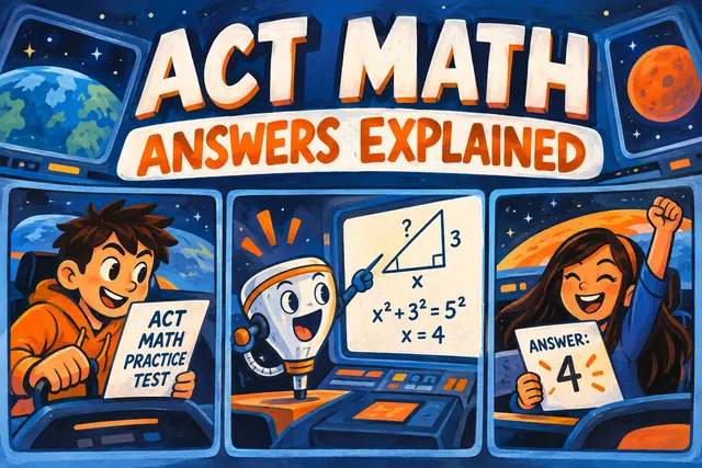 ACT MATH ANSWERS EXPLAINED — original handwritten comic illustration.