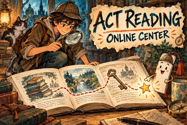 ACT READING ONLINE CENTER — original handwritten comic illustration.
