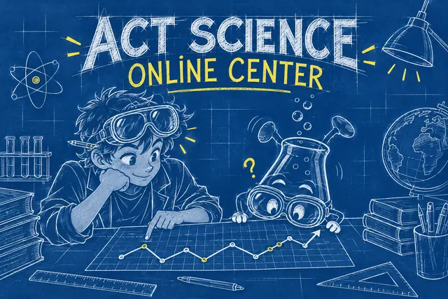 ACT SCIENCE ONLINE CENTER — original handwritten comic illustration.