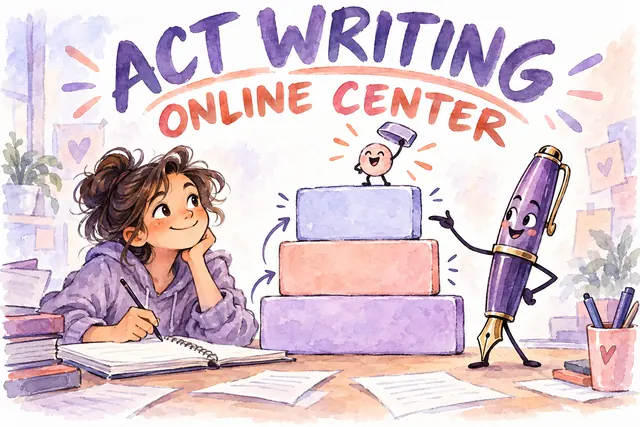 ACT WRITING ONLINE CENTER — original handwritten comic illustration.