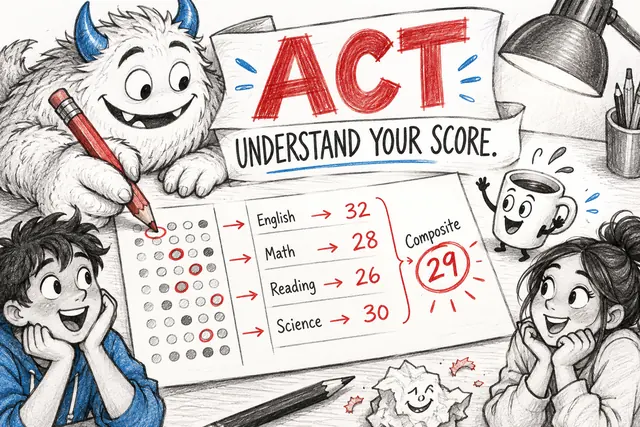ACT UNDERSTAND YOUR SCORE — original handwritten comic illustration.