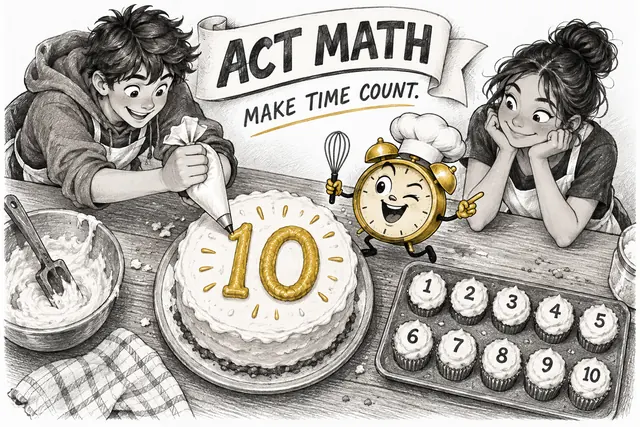 ACT MATH MAKE TIME COUNT — original handwritten comic illustration.