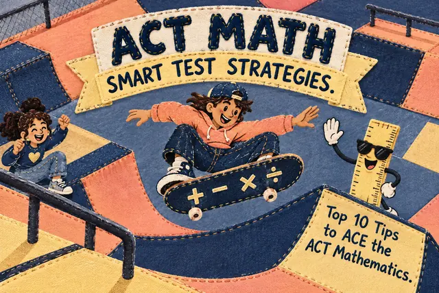 ACT MATH SMART TEST STRATEGIES — original handwritten comic illustration.