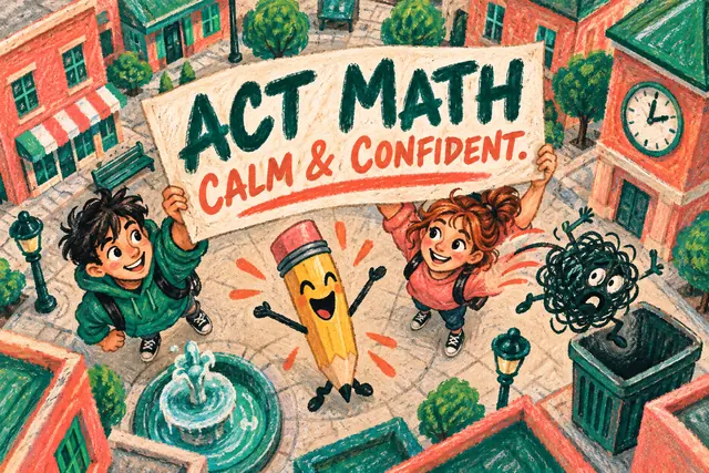 ACT MATH CALM & CONFIDENT — original handwritten comic illustration.