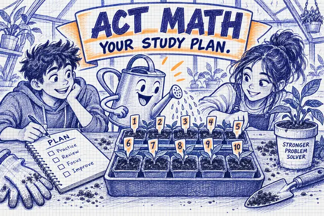 ACT MATH YOUR STUDY PLAN — original handwritten comic illustration.