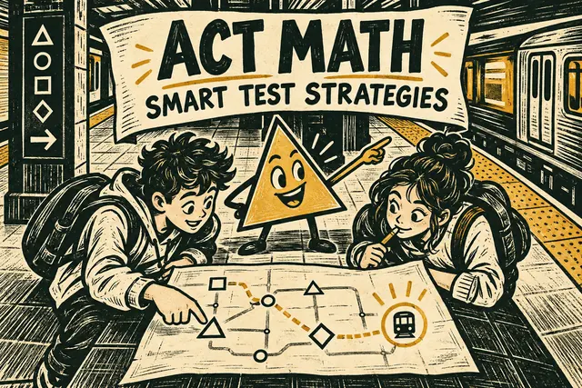 ACT MATH SMART TEST STRATEGIES — original handwritten comic illustration.