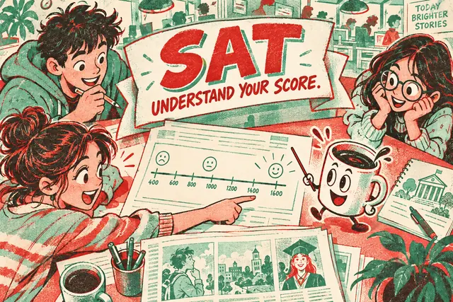 SAT UNDERSTAND YOUR SCORE — original handwritten comic illustration.