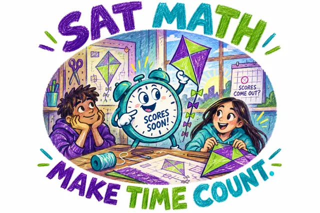 SAT MATH MAKE TIME COUNT — original handwritten comic illustration.