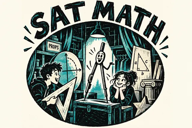 SAT MATH — original handwritten comic illustration.